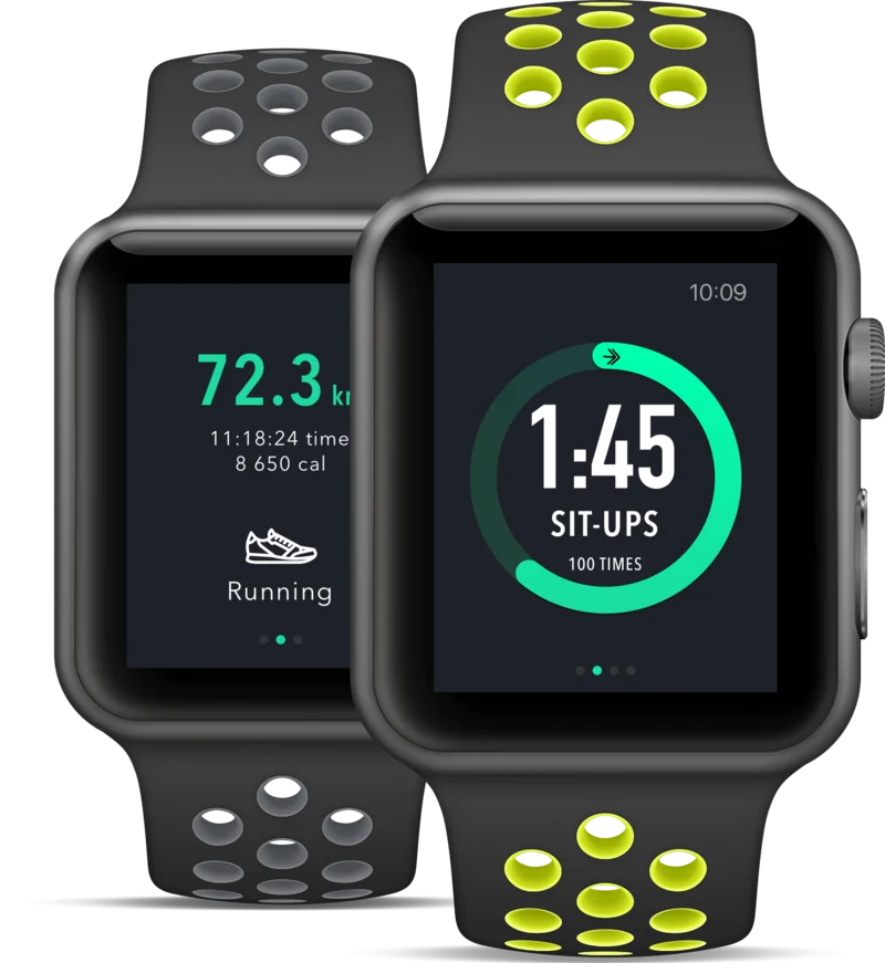 CrossFit workout timers displayed on two watches.