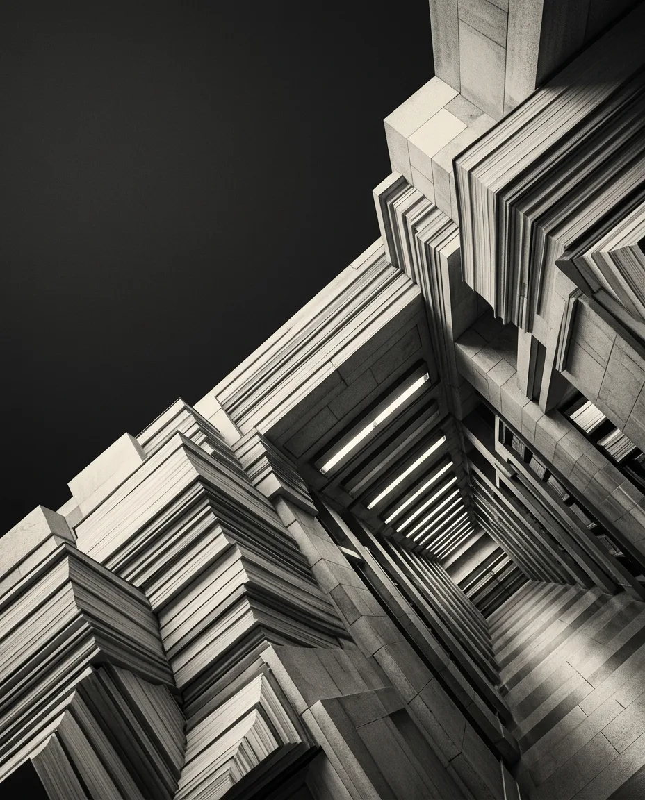 Monumental legal archive architecture in monochrome stone