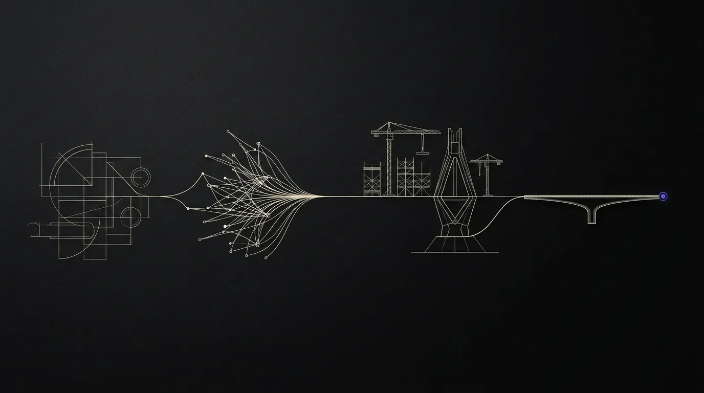 A precise route moving from plan geometry through software and construction to live infrastructure