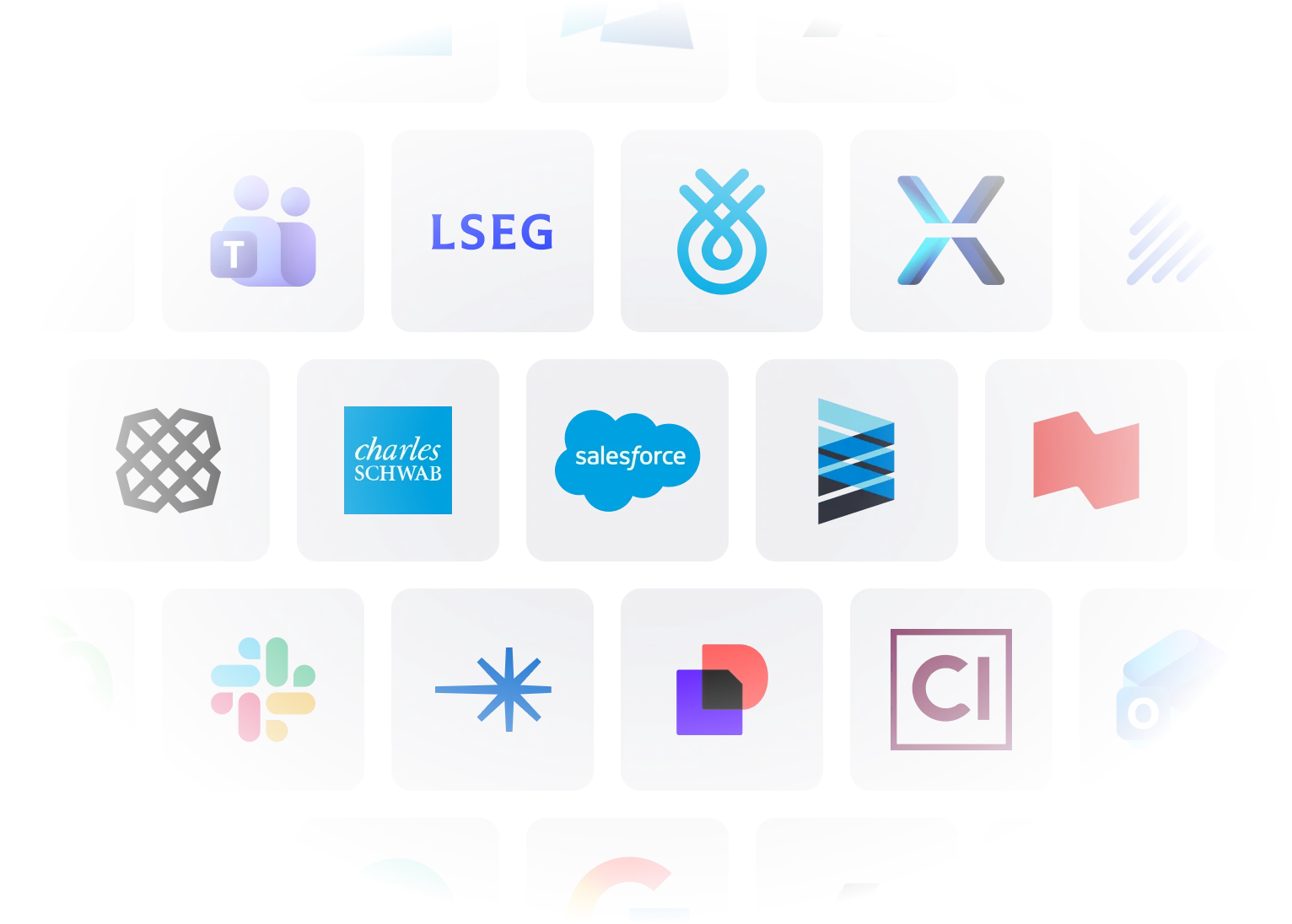 A grid of financial technology, CRM, messaging and productivity logos