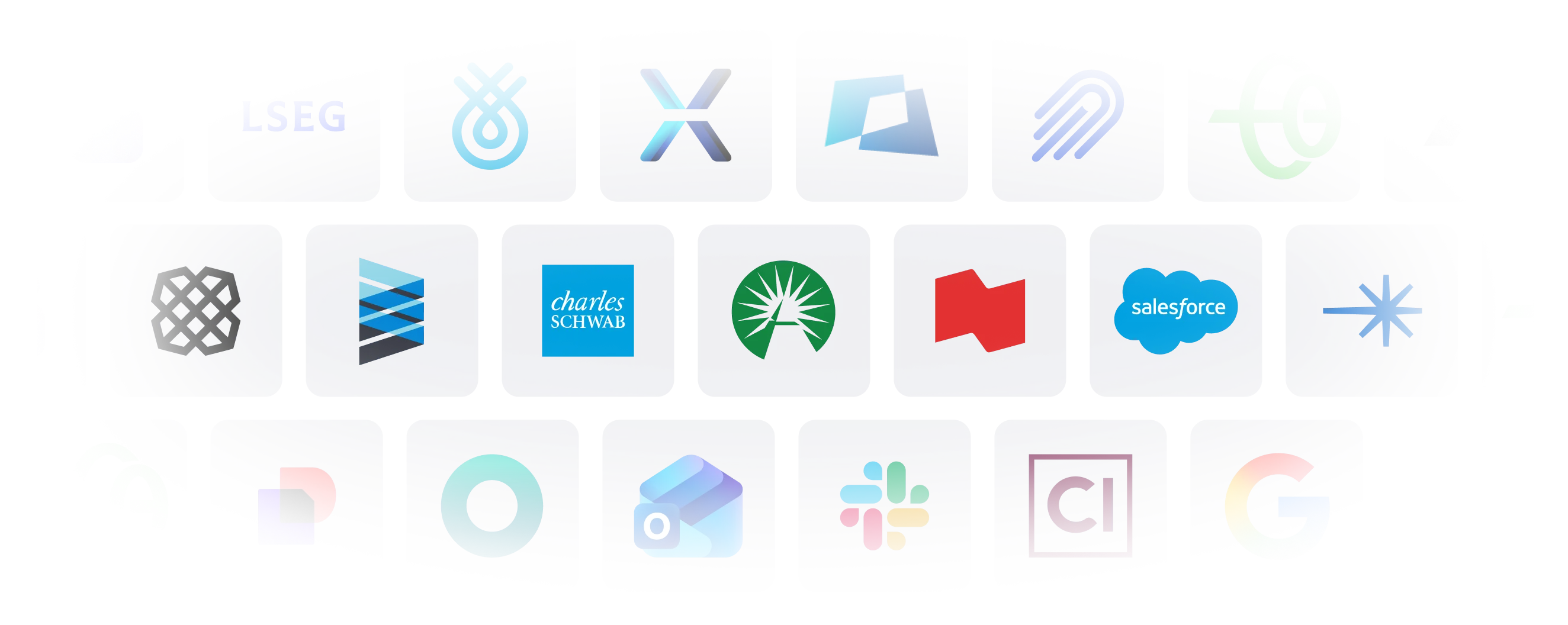 A grid of financial technology, CRM, messaging and productivity logos