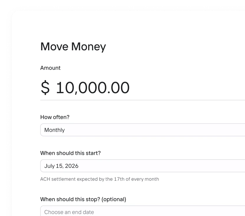 OneVest Workflows money movement form beside the Pulse activity feed