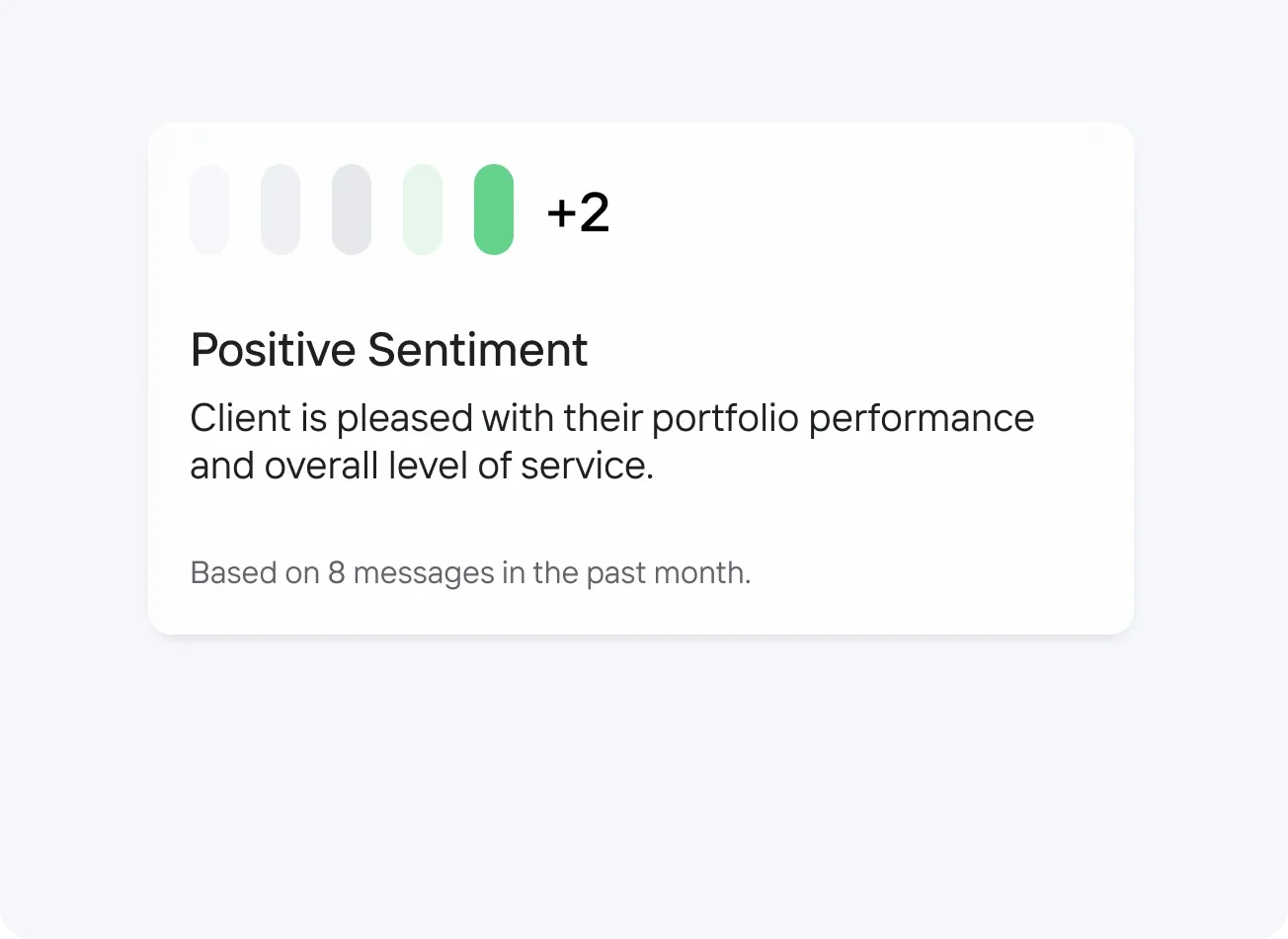 Engage relationship insight card showing positive sentiment based on eight messages.