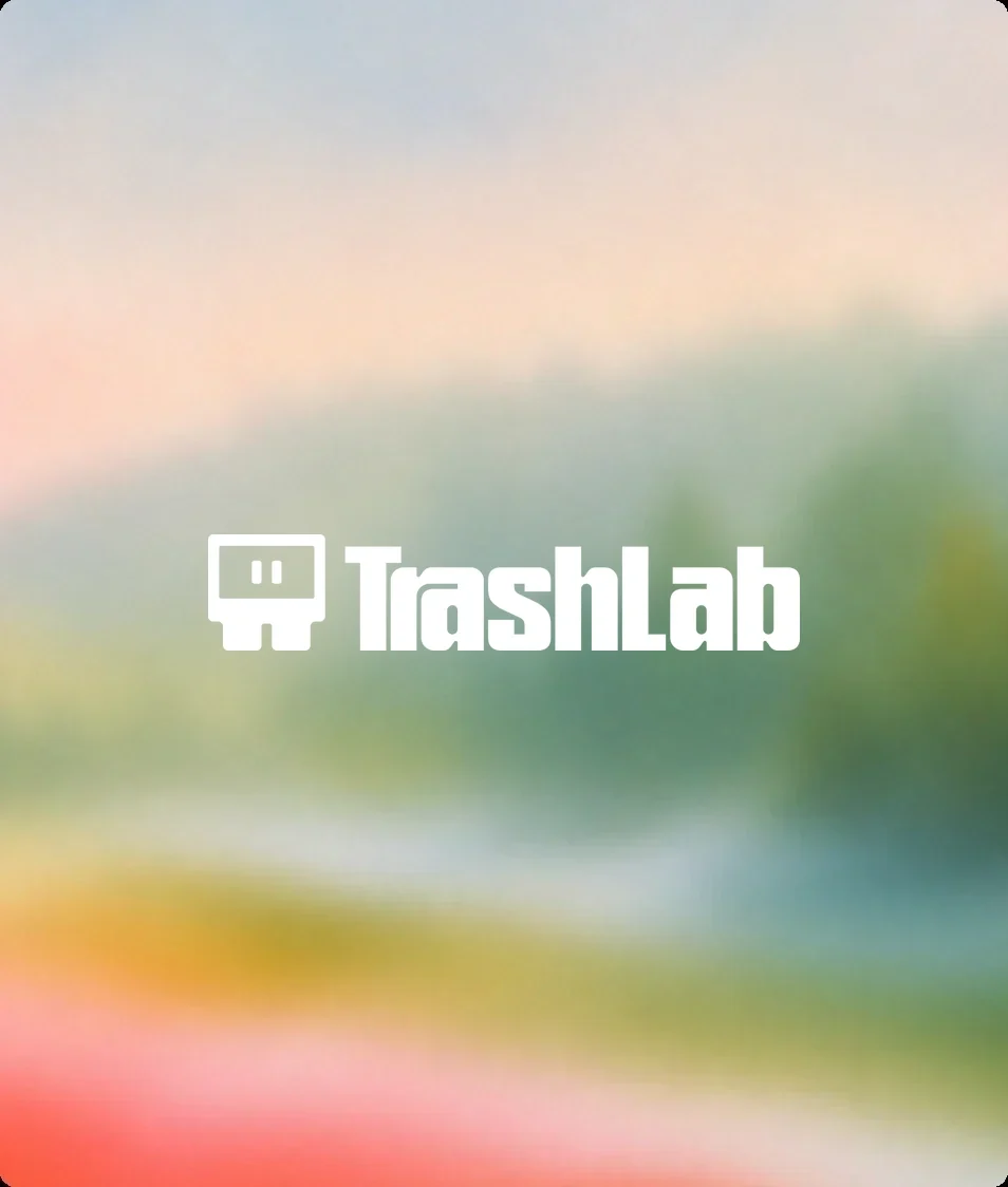 TrashLab logo over a soft Ventana landscape abstract