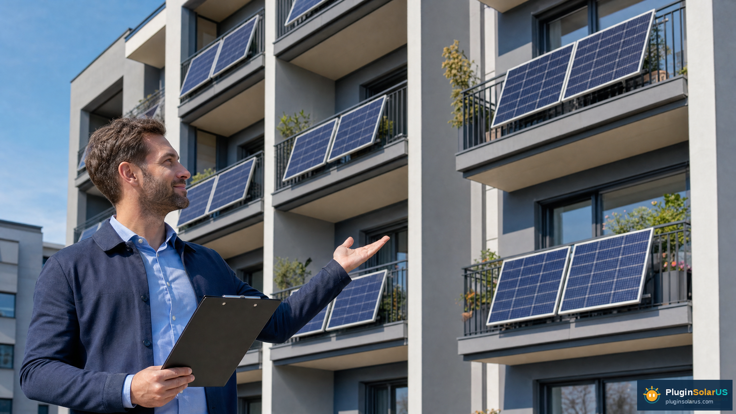 Property manager speaking with residents about plug-in solar options