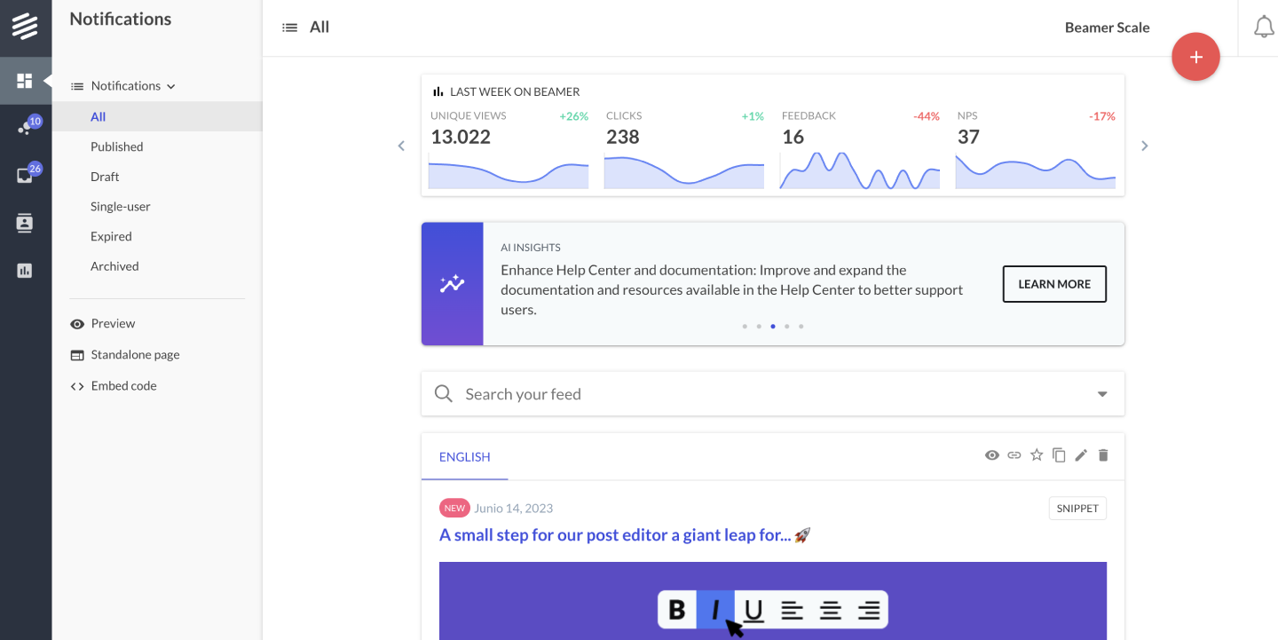 Beamer – newsfeed and push notifications