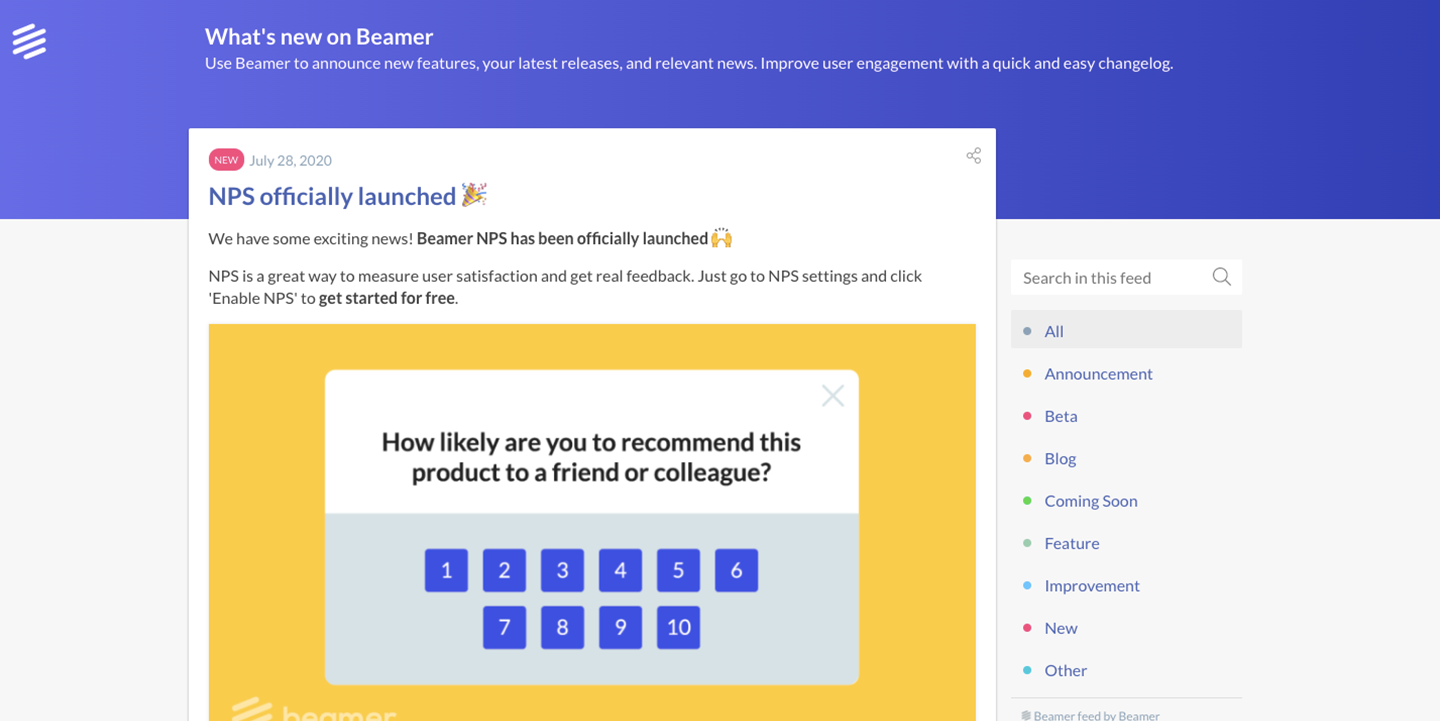 Beamer – newsfeed and push notifications