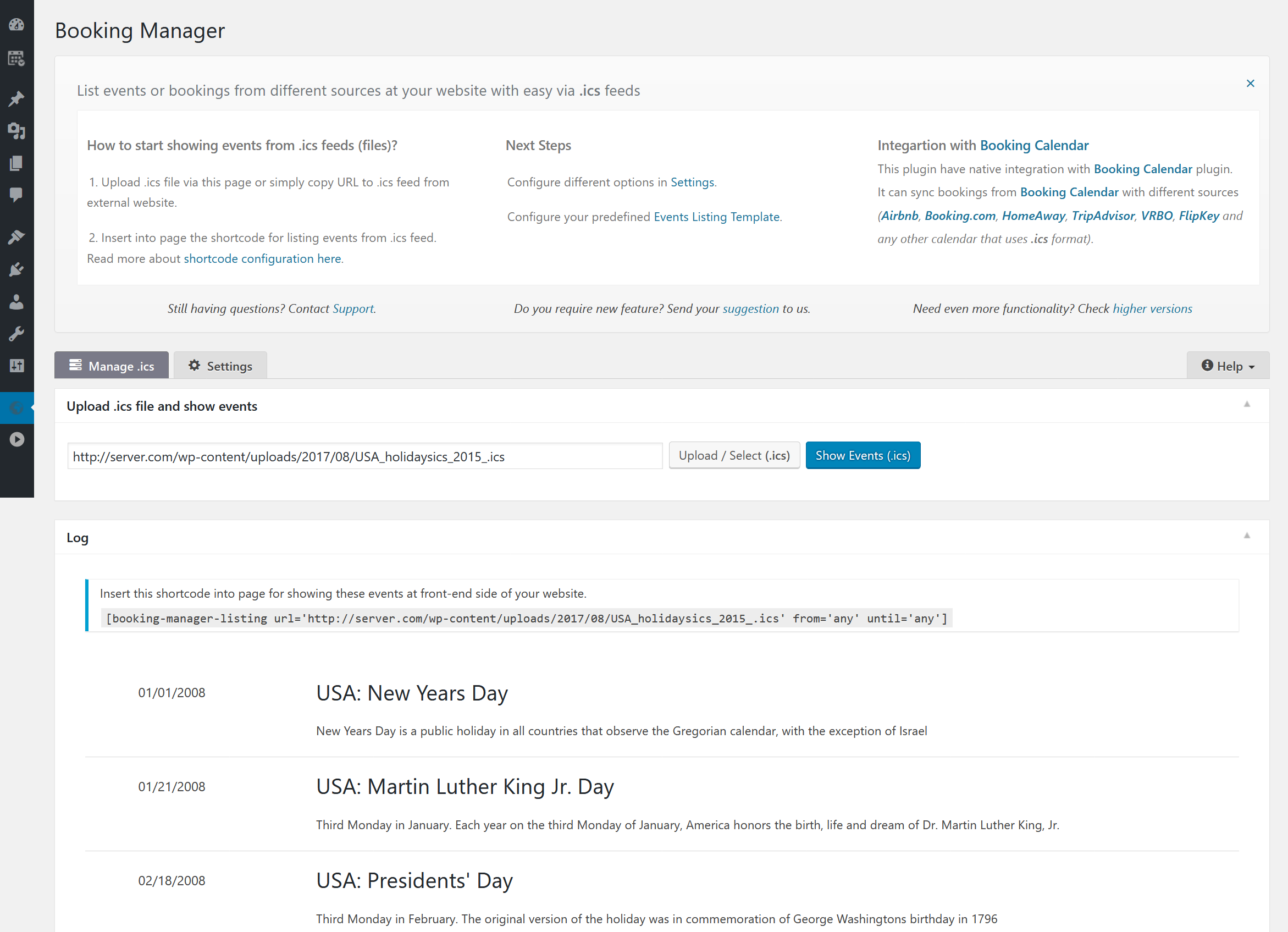 Booking Manager – Sync WP Booking Calendar – Import Events, Export Bookings to ICS Calendar