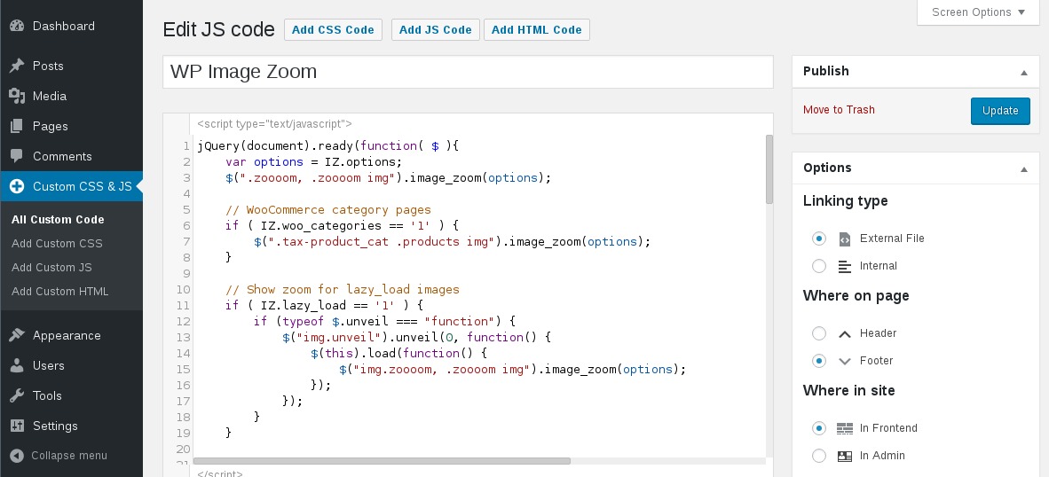 Simple Custom CSS and JS