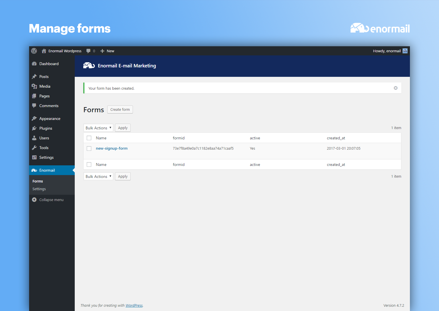 Enormail Sign Up Forms