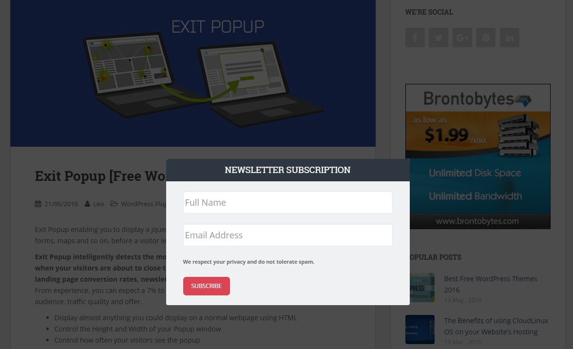 Exit Popup