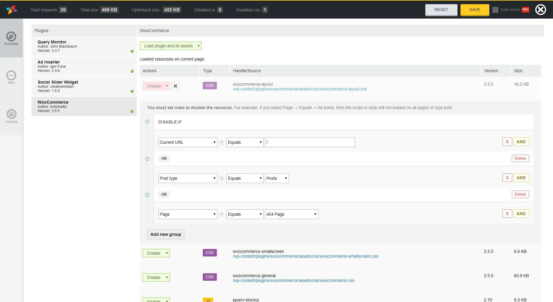 WordPress Assets manager, dequeue scripts, dequeue styles
