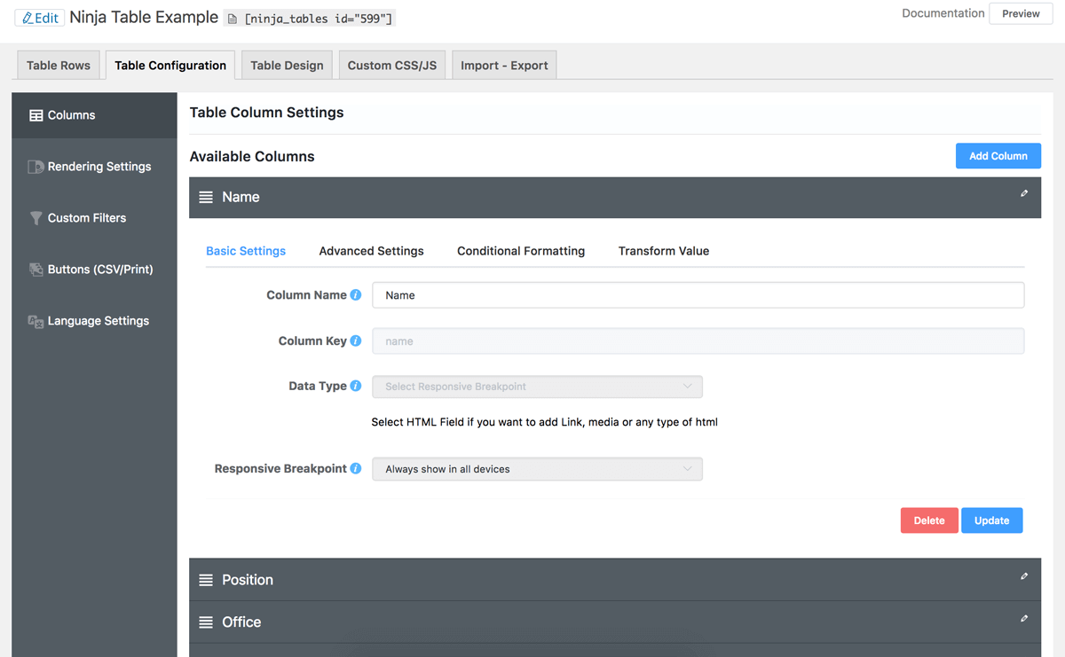 Ninja Tables – Easiest Data Table Builder