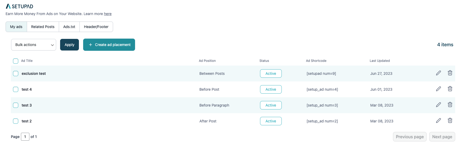 Setupad WP Ads