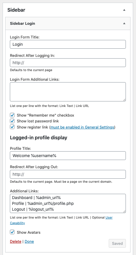 Sidebar Login