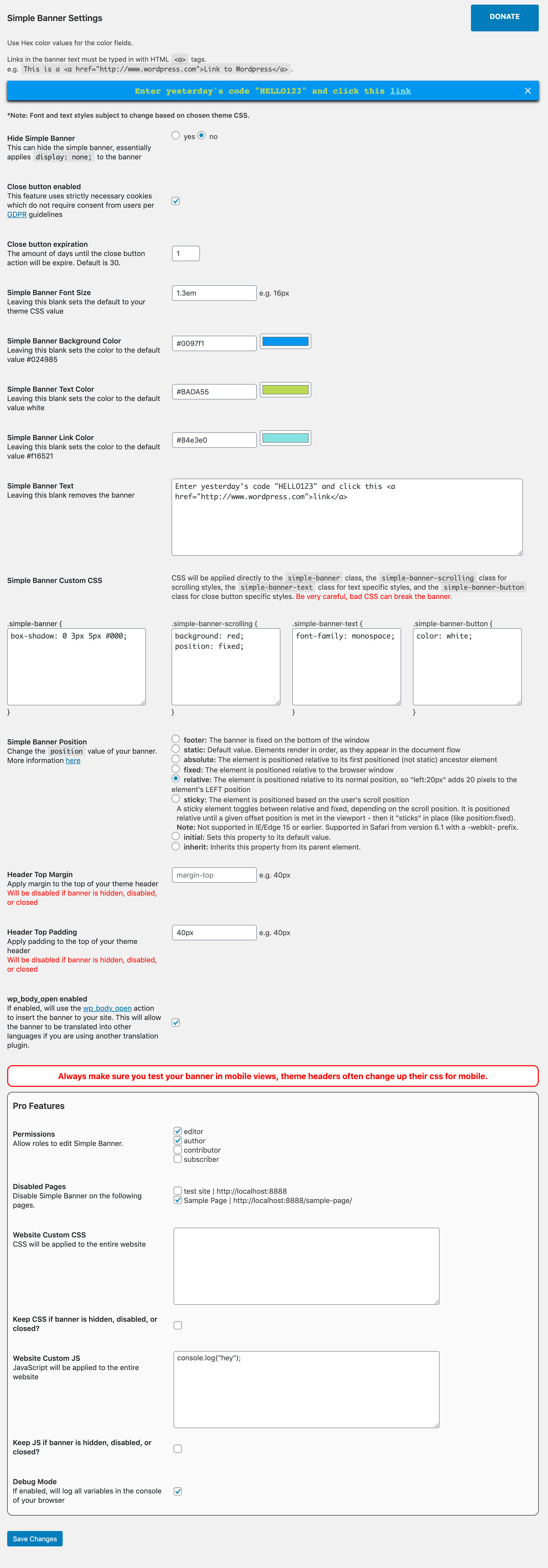 Simple Banner – An easy to use Banner/Bar/Notification/Announcement for the top or bottom of your website