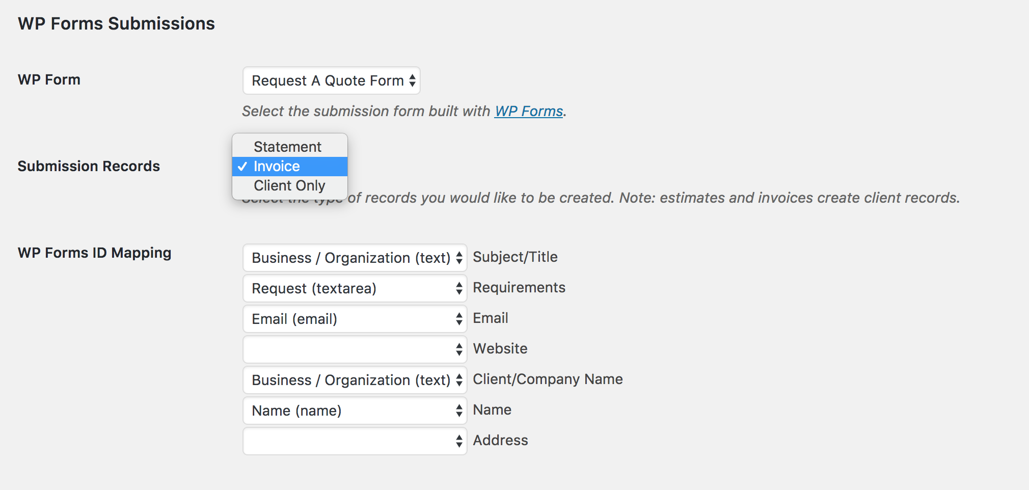 WP Forms + Sprout Invoices &#8211; Easy Invoice &amp; Quote Submissions