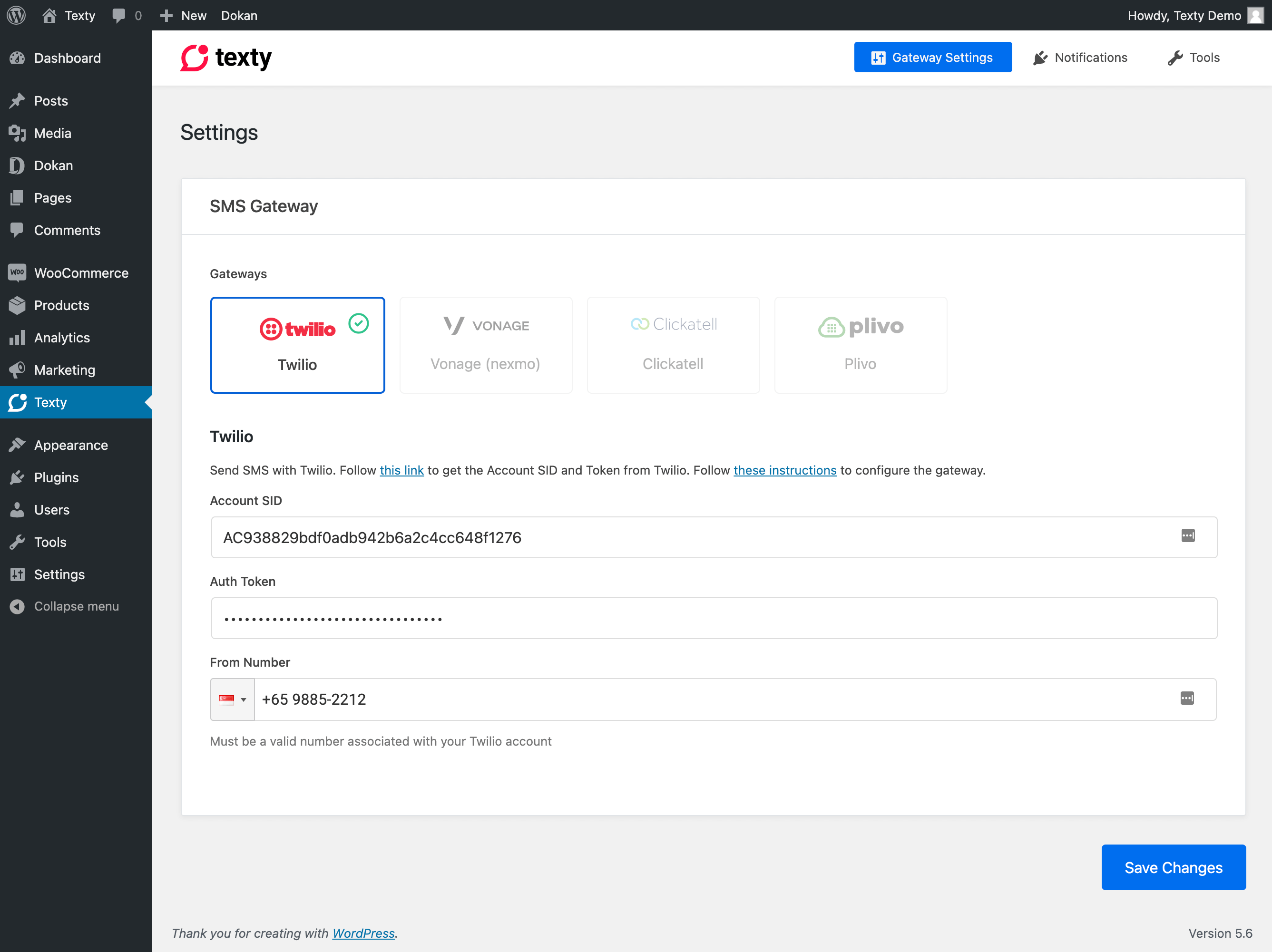 Texty – SMS Notification for WordPress, WooCommerce, Dokan and more