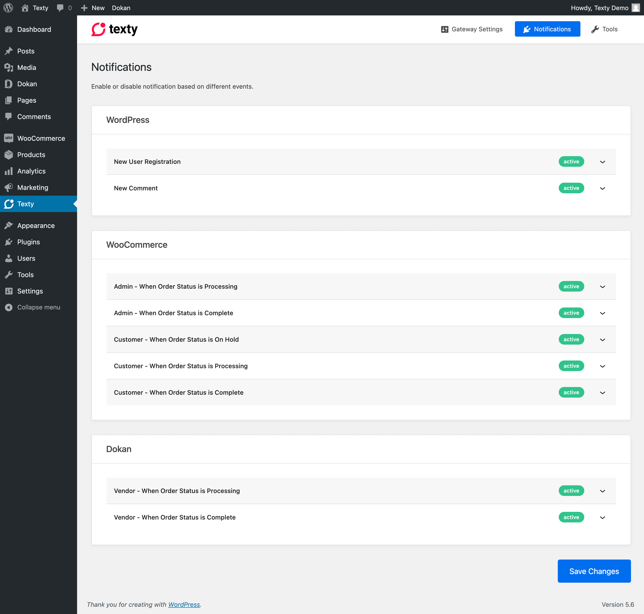 Texty – SMS Notification for WordPress, WooCommerce, Dokan and more
