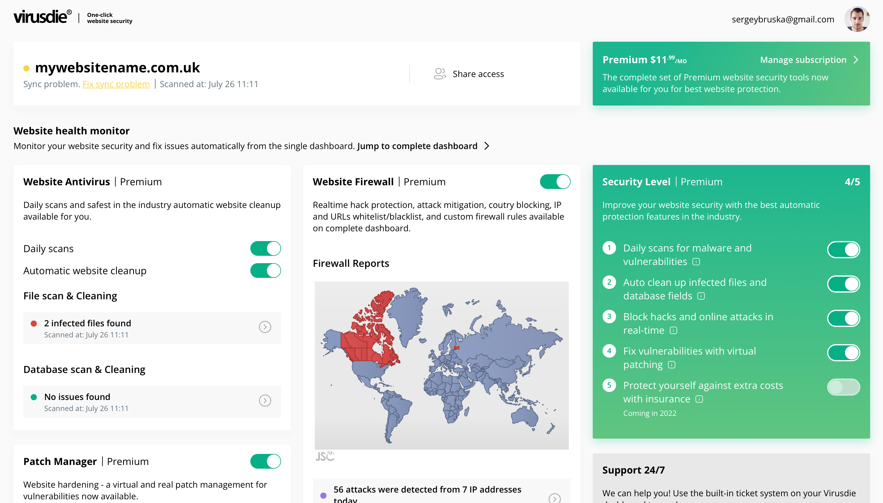 Virusdie – One-click website security