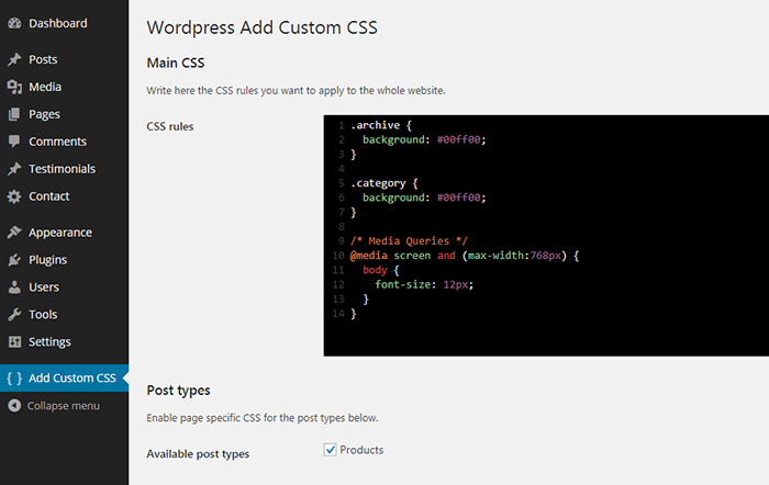 WP Add Custom CSS