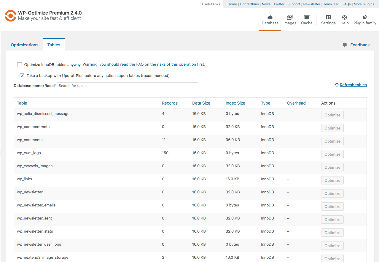 WP-Optimize – Cache, Compress images, Minify & Clean database to boost page speed & performance
