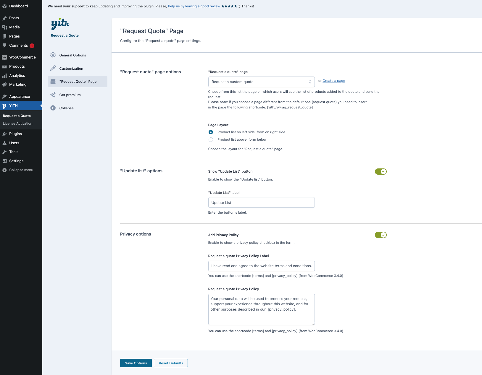 YITH Request a Quote for WooCommerce