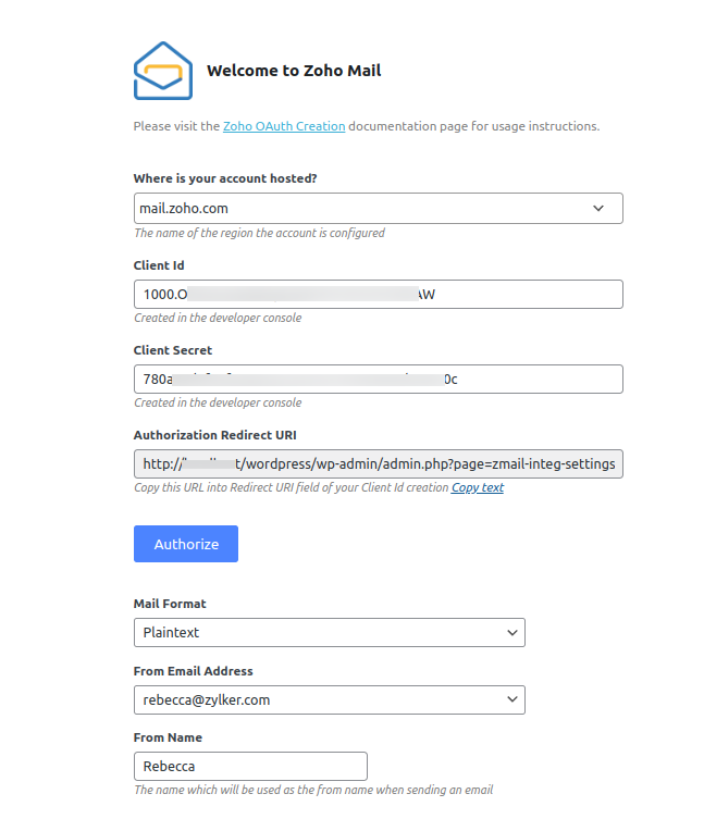 Zoho Mail for WordPress