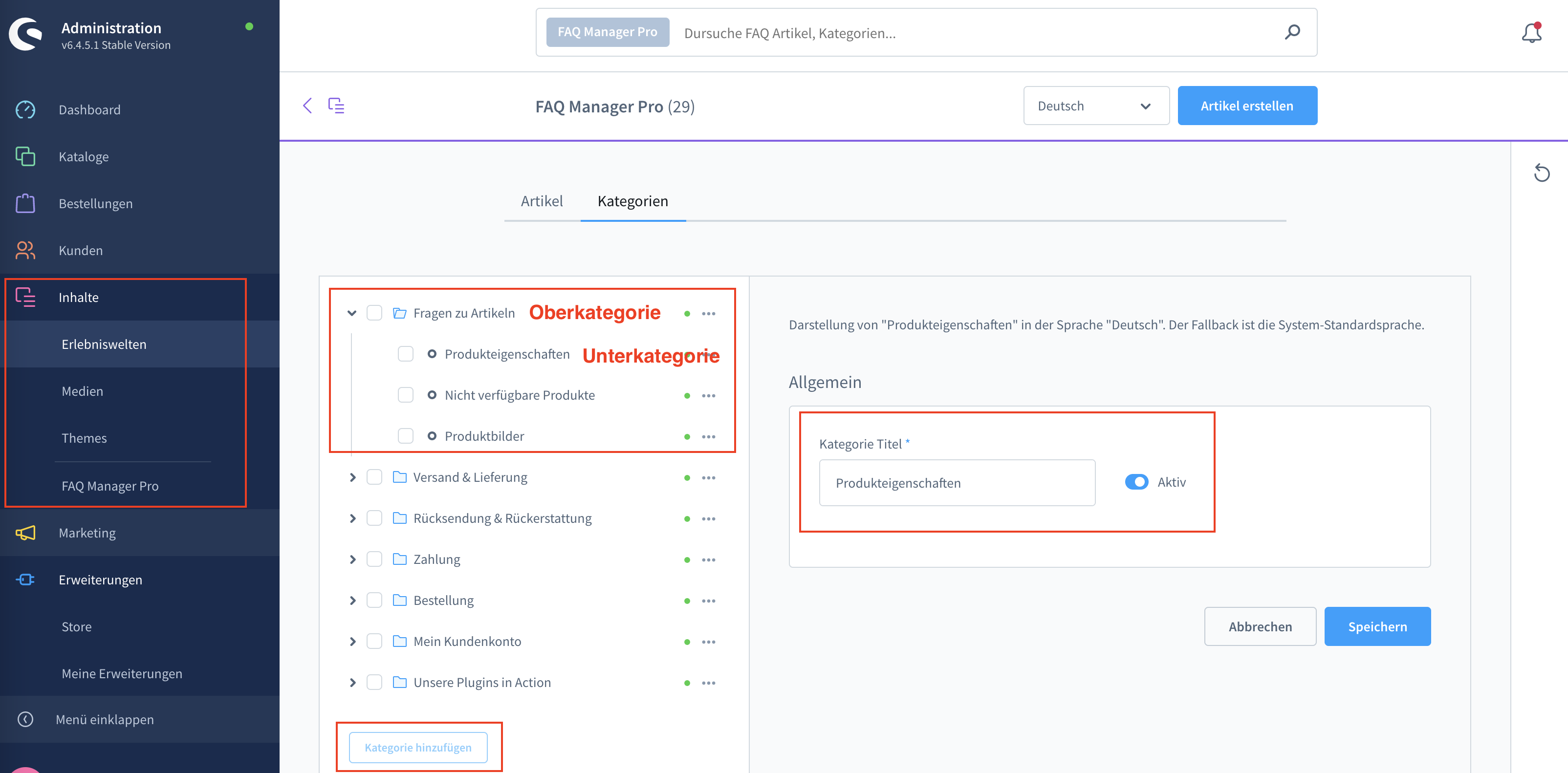 Setup categories in FAQ Manager Pro