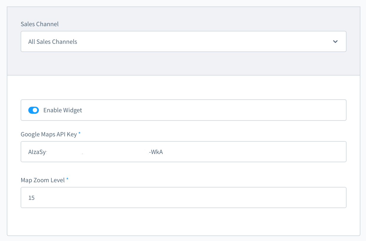 Configuration screen of our Shipping Maps Widget Plugin