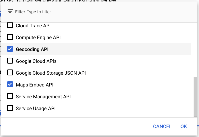 Selection of APIs for enabling