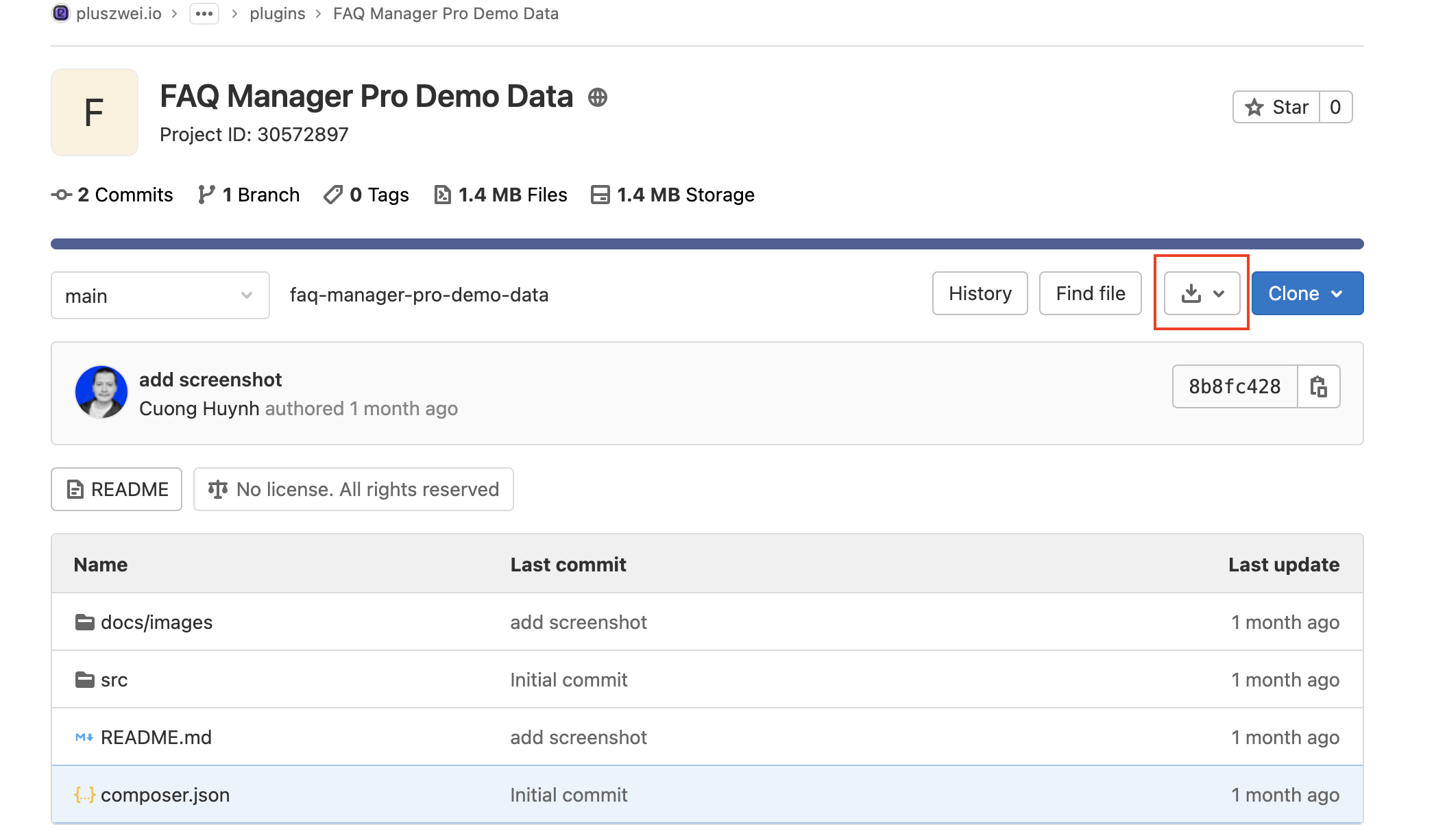 Download zip file from gitlab