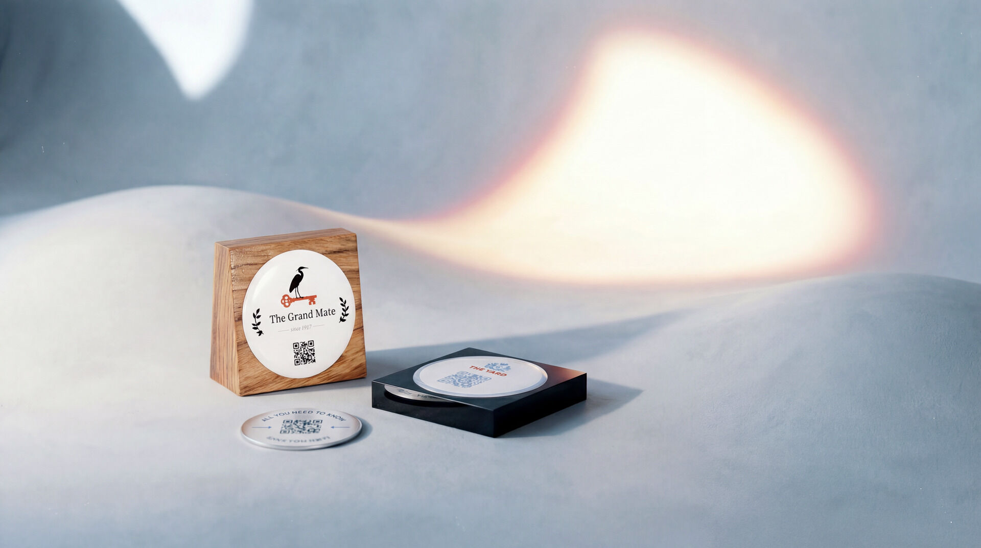 Custom branded QR code table stands and NFC tags for hotels and hospitality