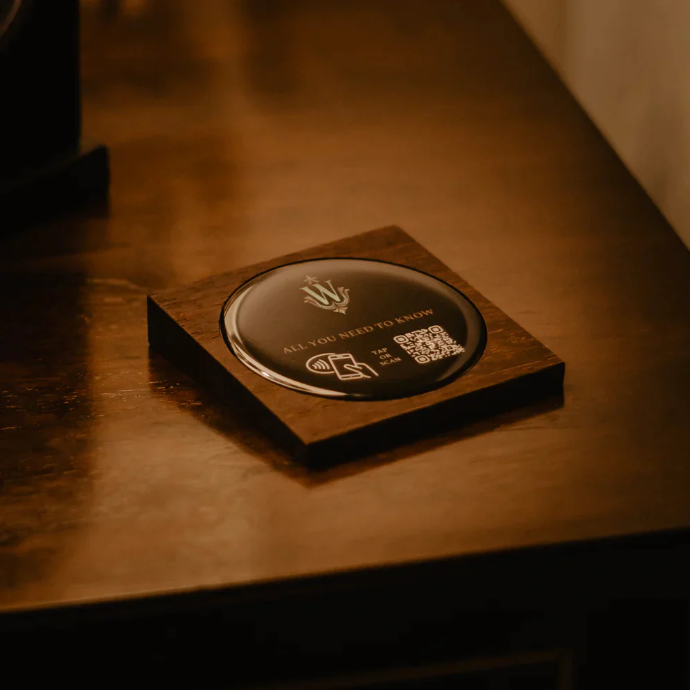 QR code wooden table topper (angled) 3