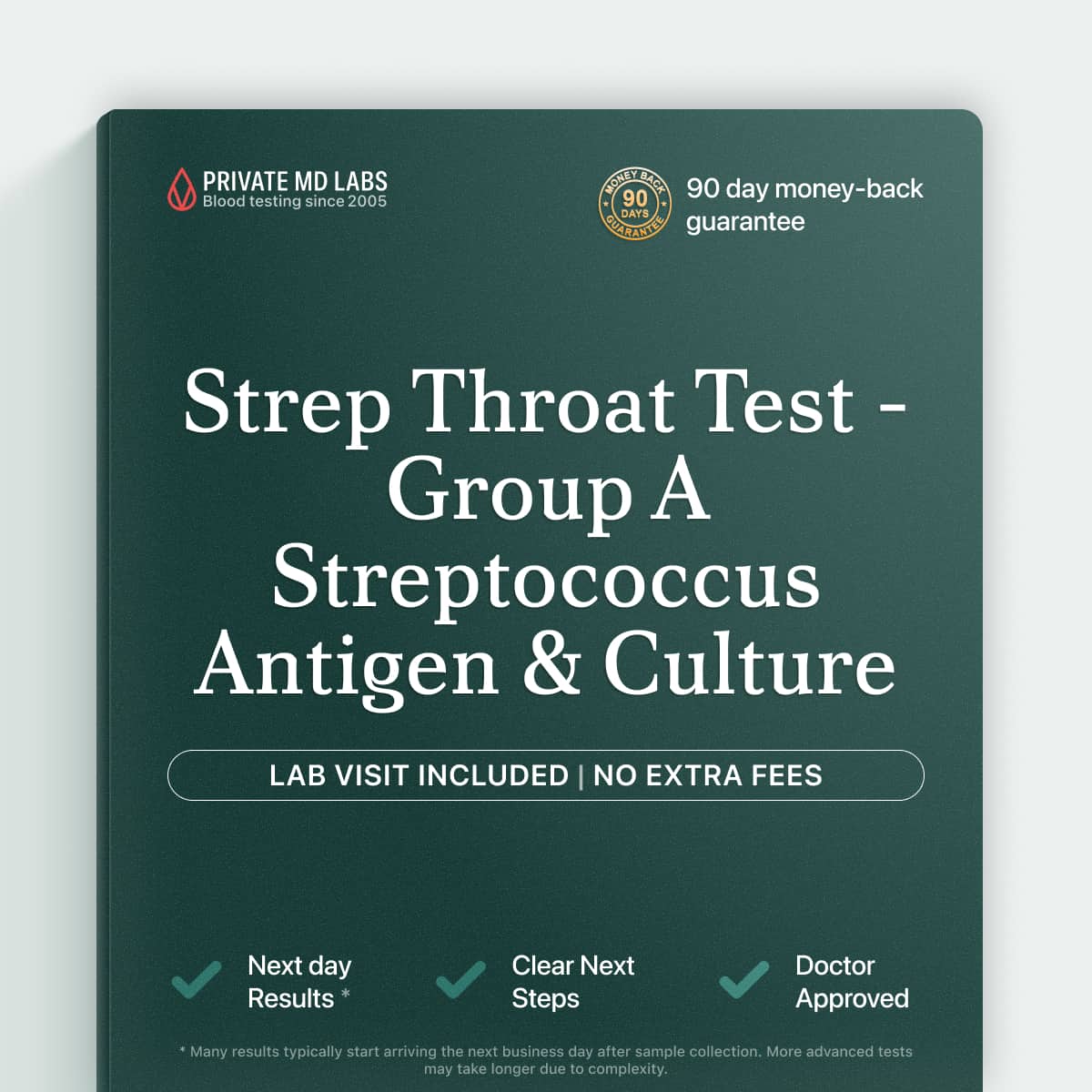 Rapid strep throat test for sore throat, fever, and swollen glands