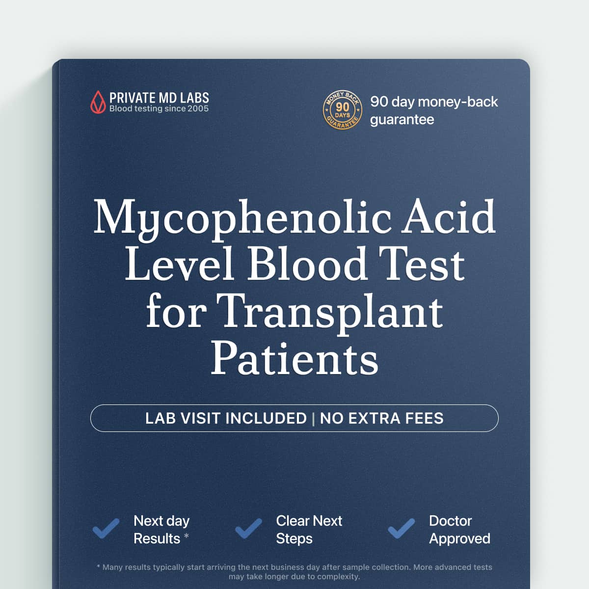 Mycophenolic acid drug monitoring test for transplant patients managing anti-rejection therapy