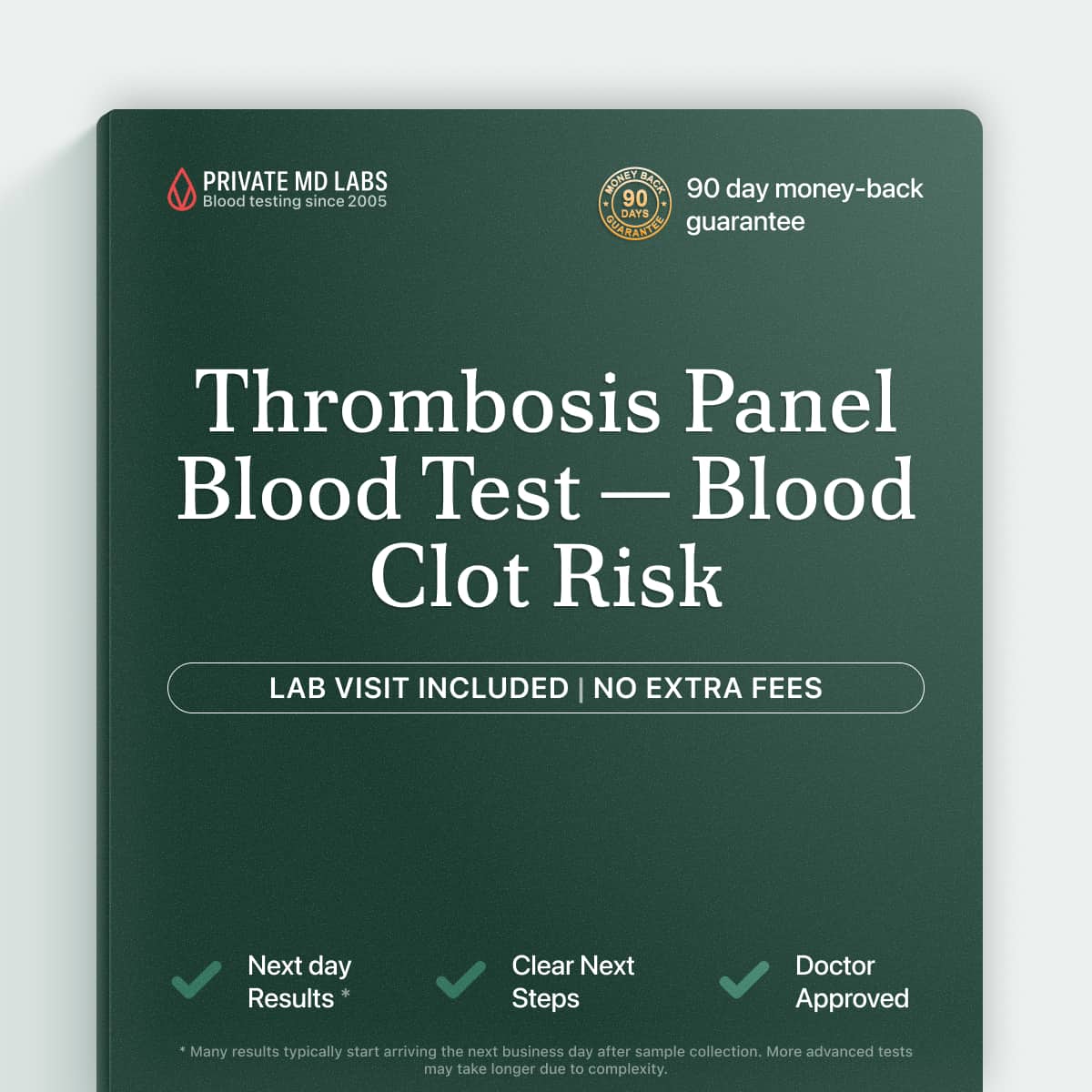 Thrombosis panel testing for unexplained blood clots and family clotting history