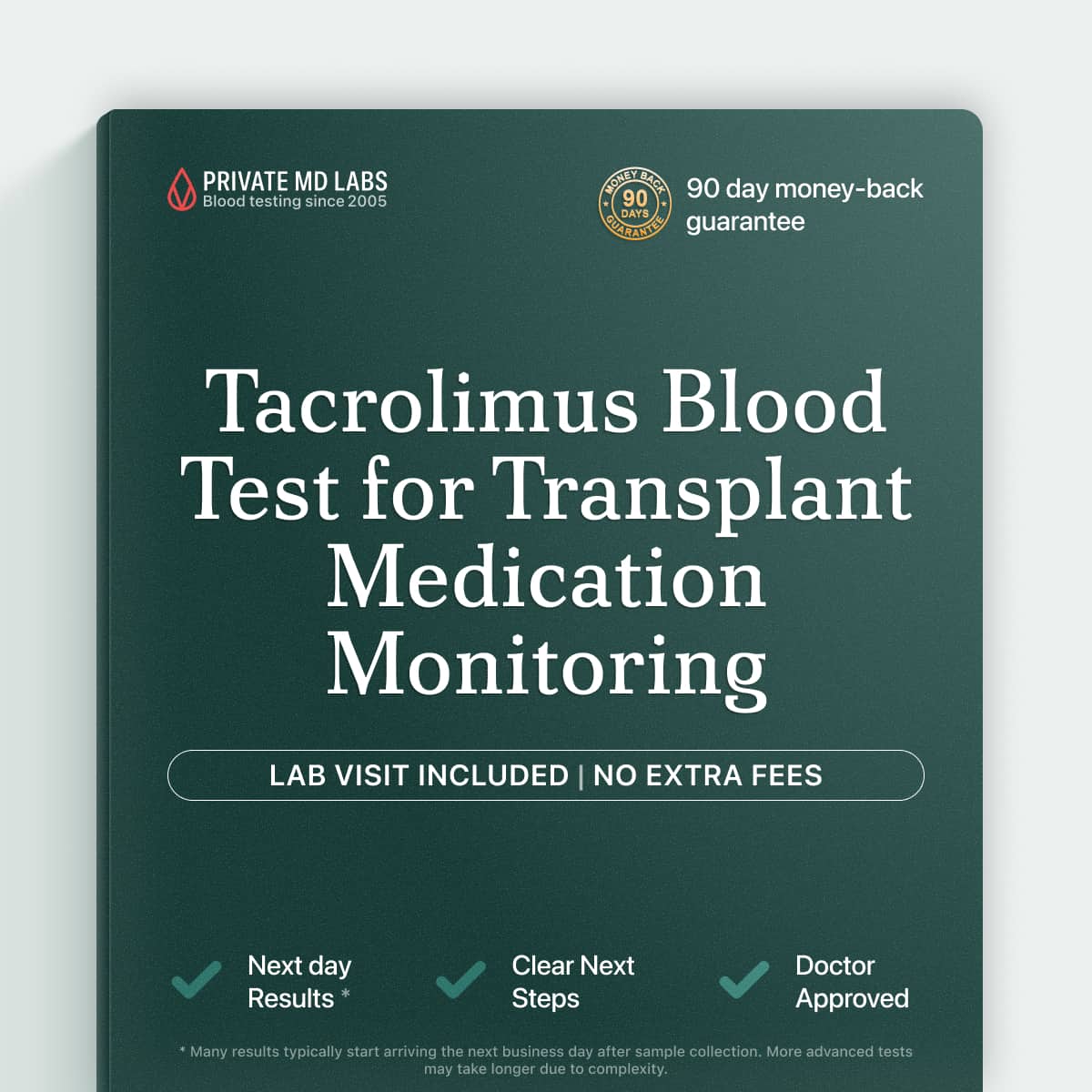 Tacrolimus drug monitoring test for transplant recipients managing anti-rejection medication