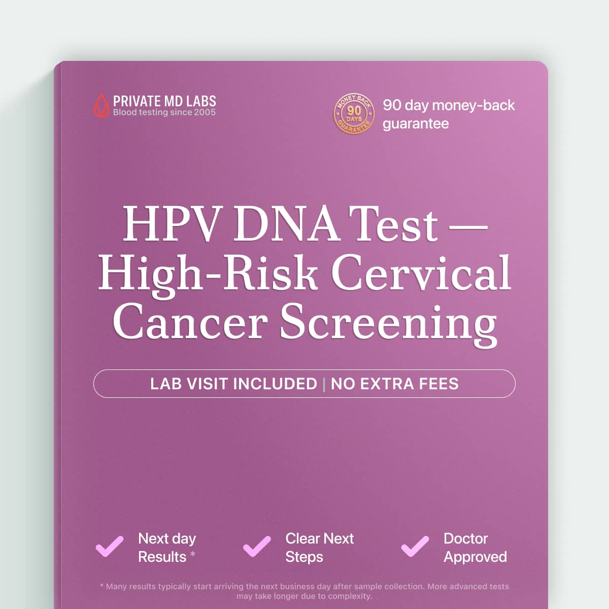HPV DNA test for women screening for high-risk cervical cancer virus types