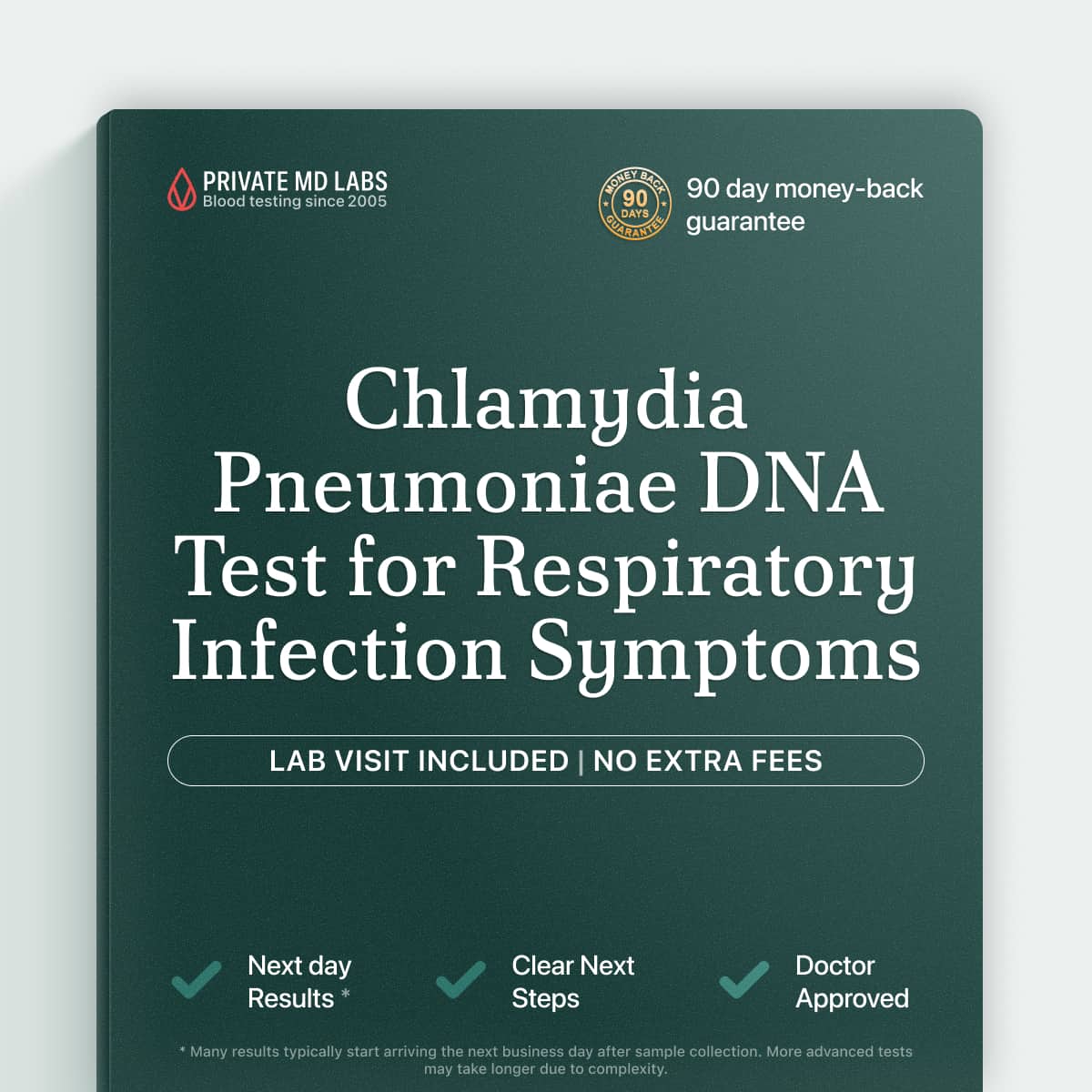 PCR test detecting Chlamydophila pneumoniae DNA for respiratory infection symptoms