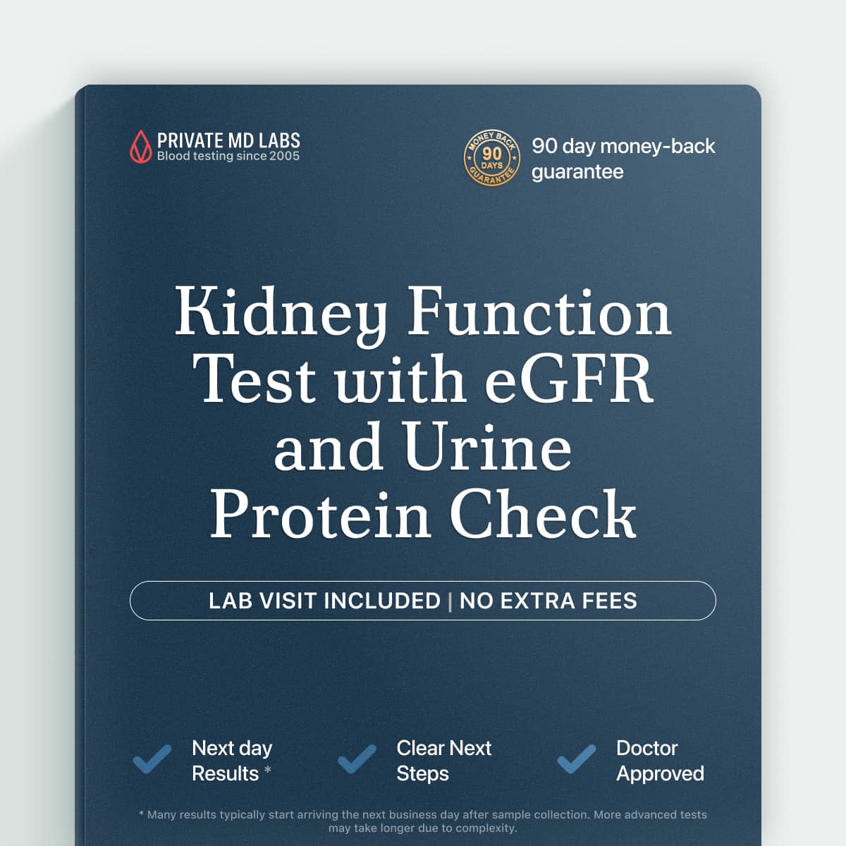 Kidney function panel with eGFR for adults monitoring chronic kidney disease risk