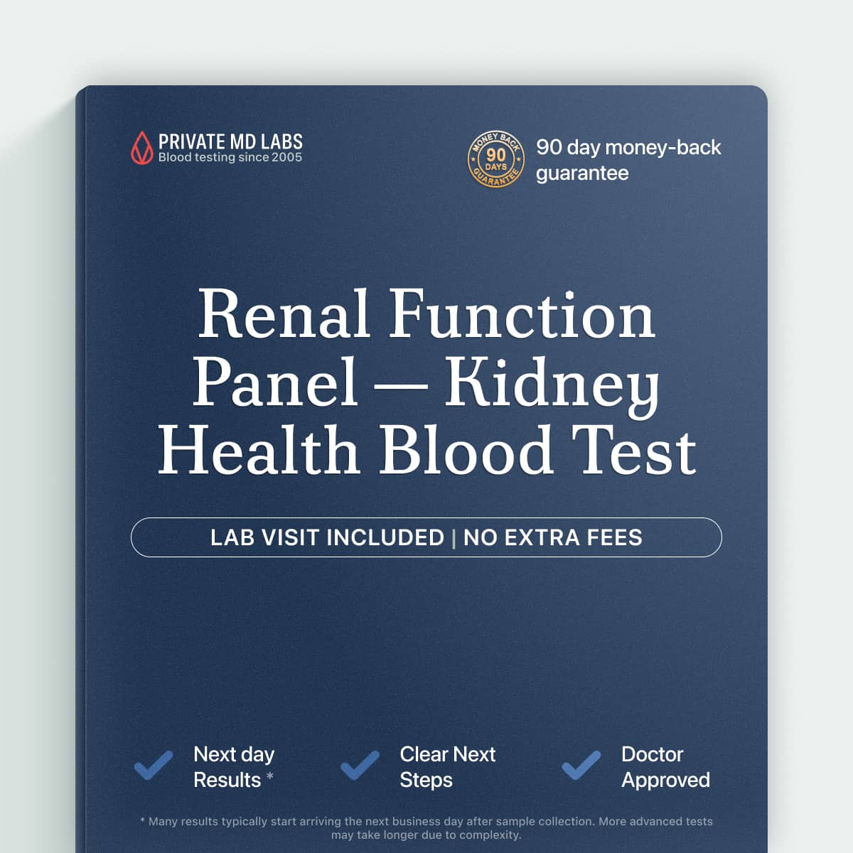 Kidney function panel for adults with diabetes, high blood pressure, or family kidney disease history