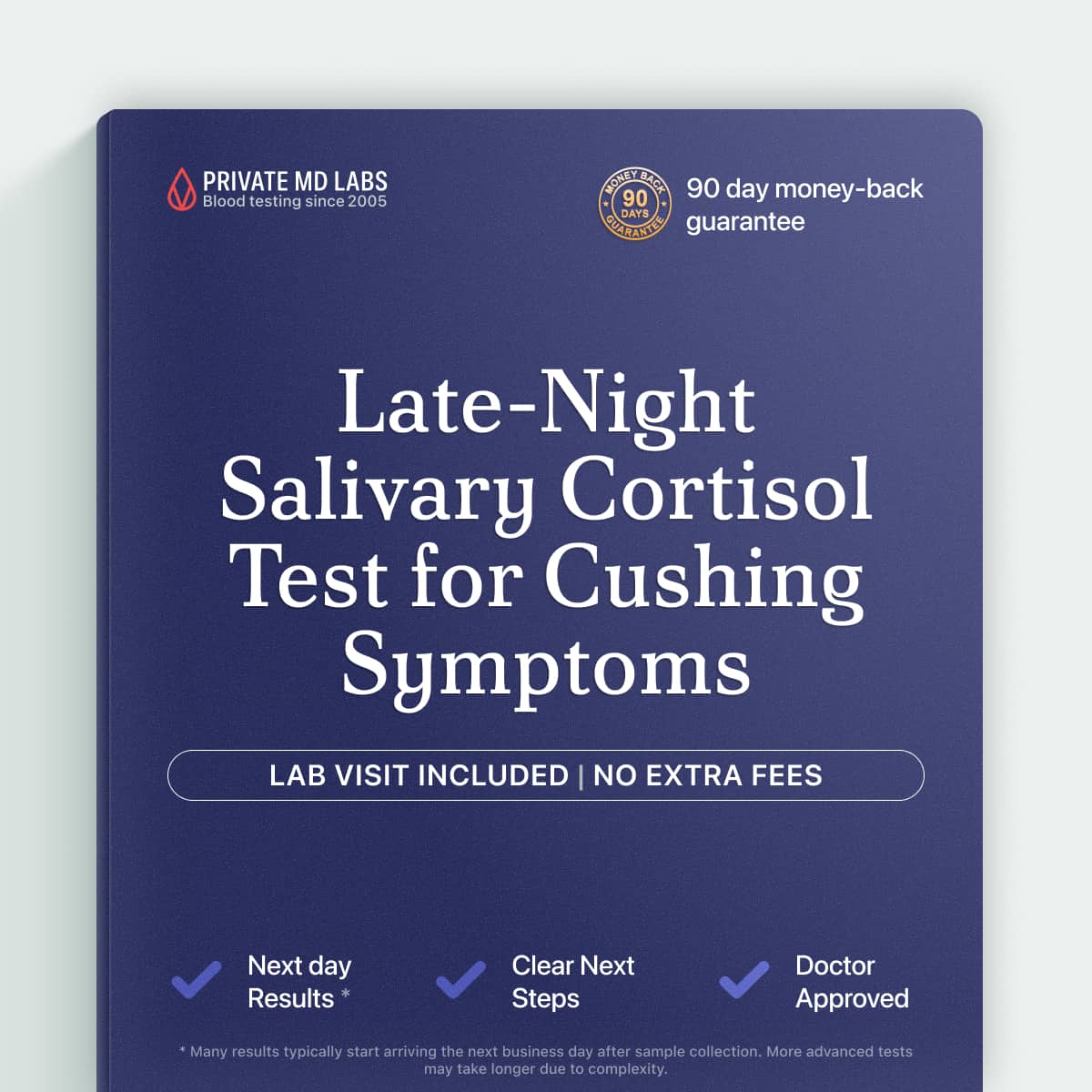 Saliva cortisol test for adults with stress, sleep issues, or Cushing symptoms