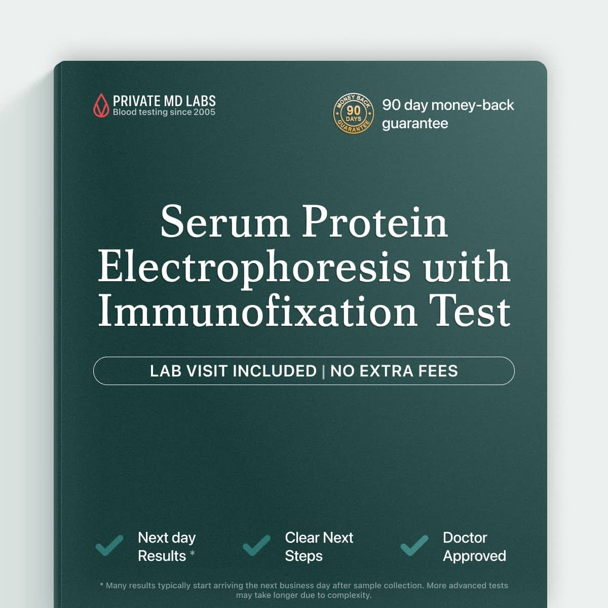 Serum protein electrophoresis test for monoclonal gammopathy and blood protein disorder screening