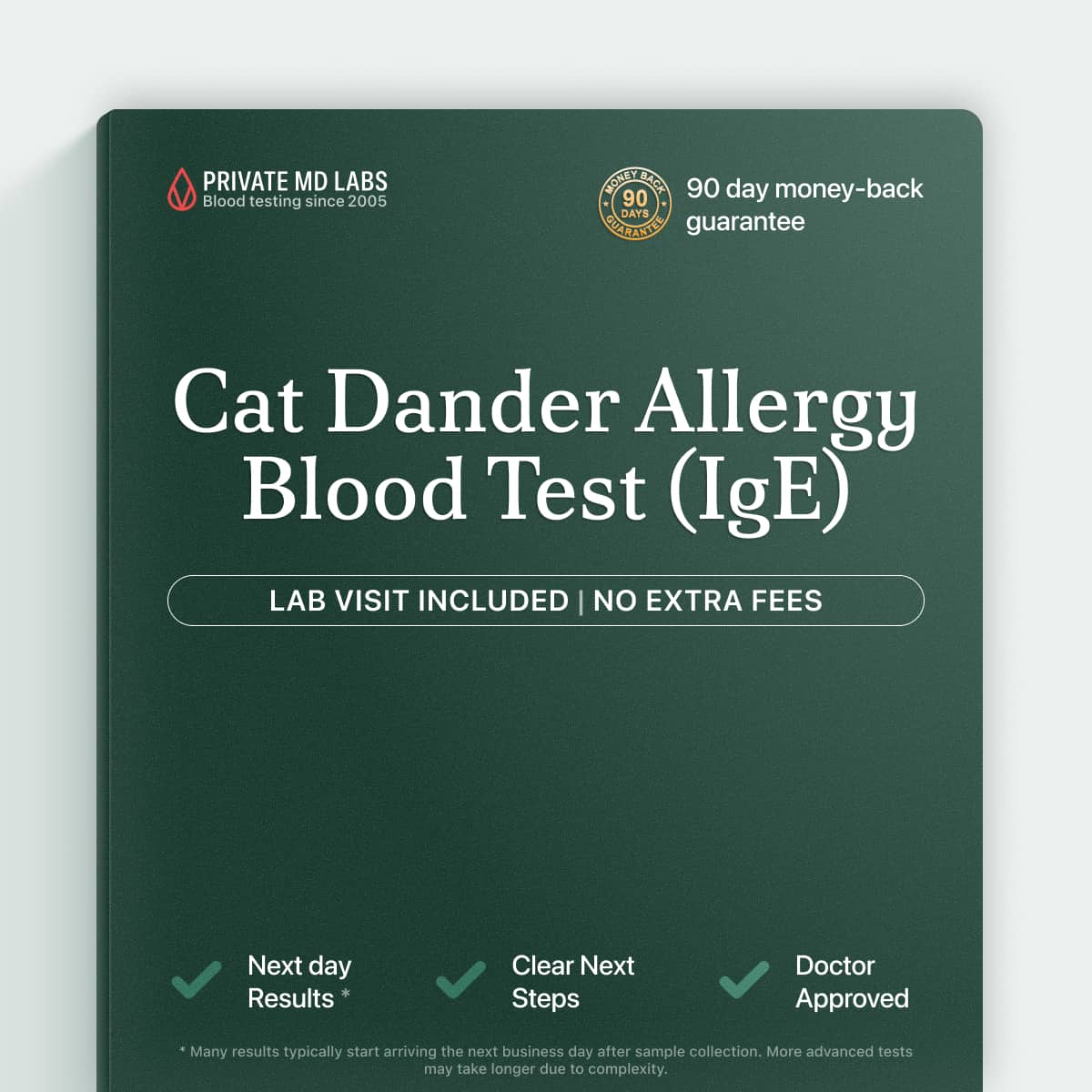 Cat dander IgE allergy blood test for people with pet-related allergy symptoms