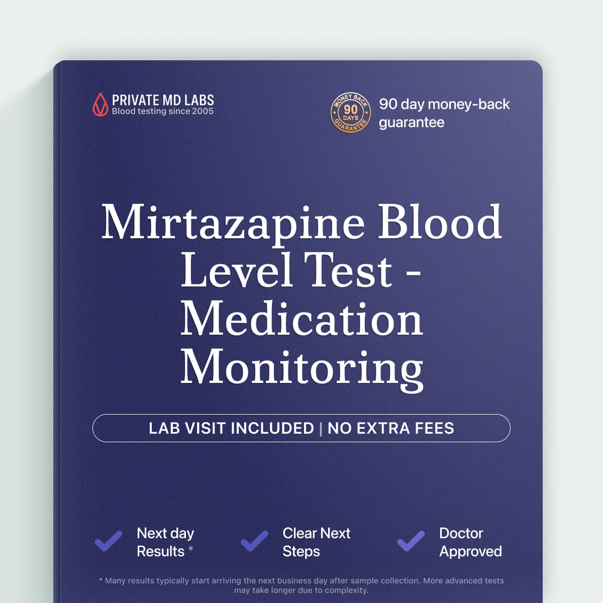 Mirtazapine drug level blood test for monitoring antidepressant therapy dosing