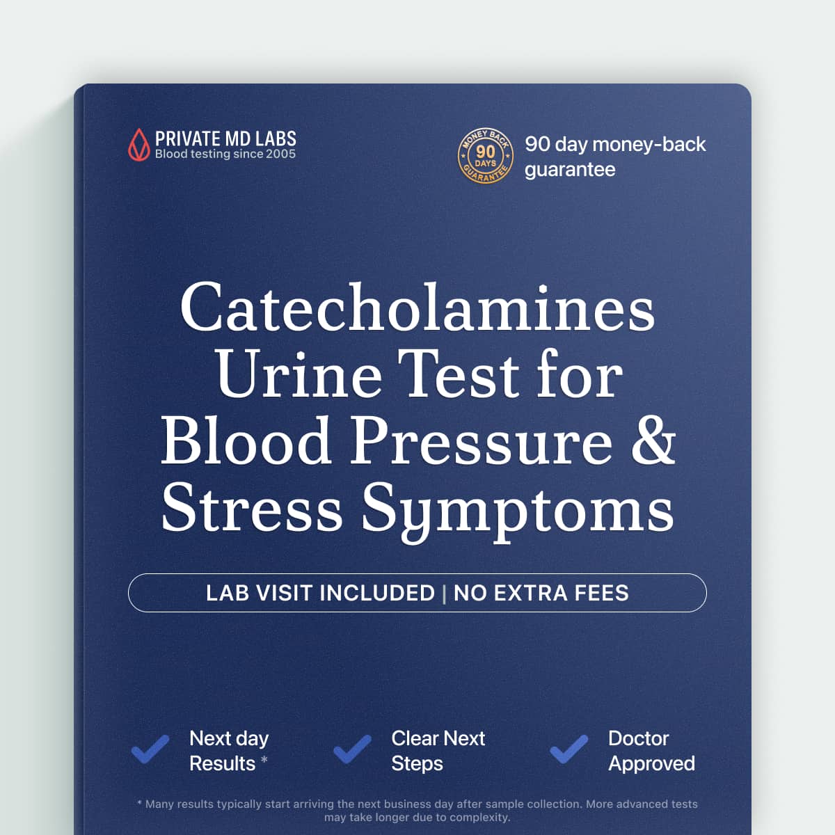24-hour urine catecholamines test for adults with high blood pressure or stress symptoms