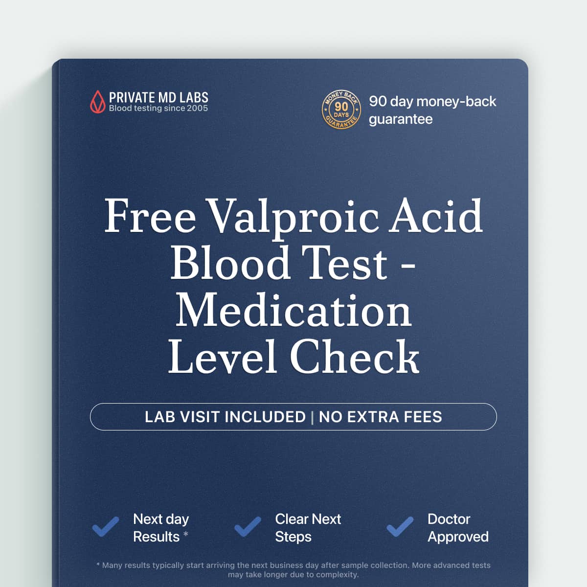 Free valproic acid drug level test for patients monitoring seizure or mood medication