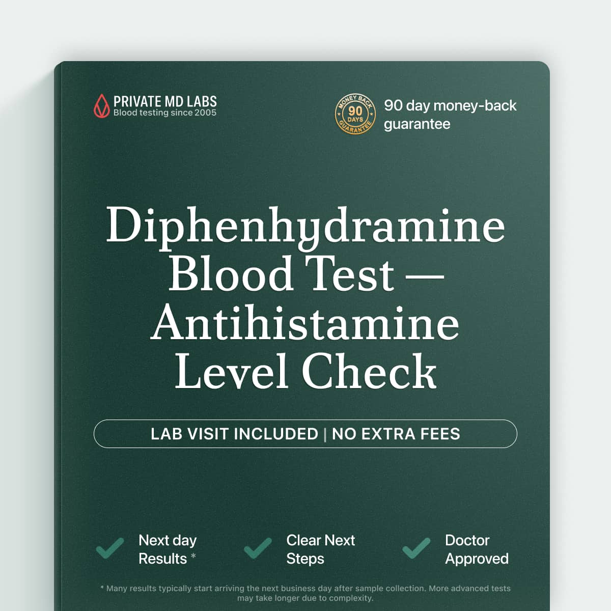 Diphenhydramine serum test for monitoring antihistamine medication levels in the blood