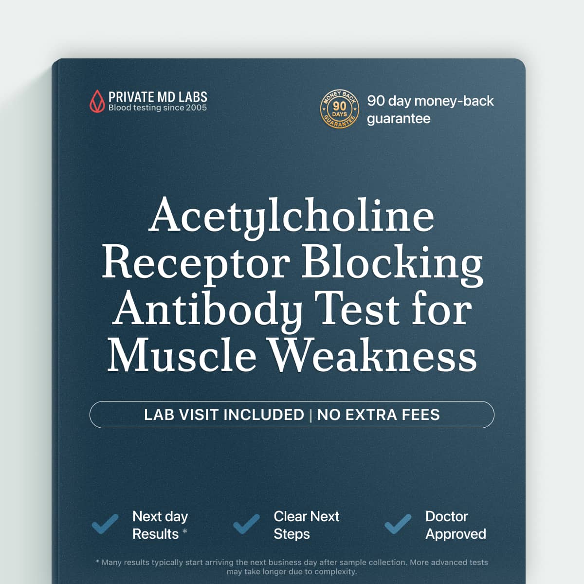 Acetylcholine receptor blocking antibody test for diagnosing myasthenia gravis muscle weakness